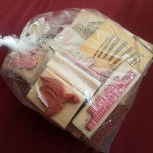 18c. Bag of Random Wooden and Plastic ink stamps